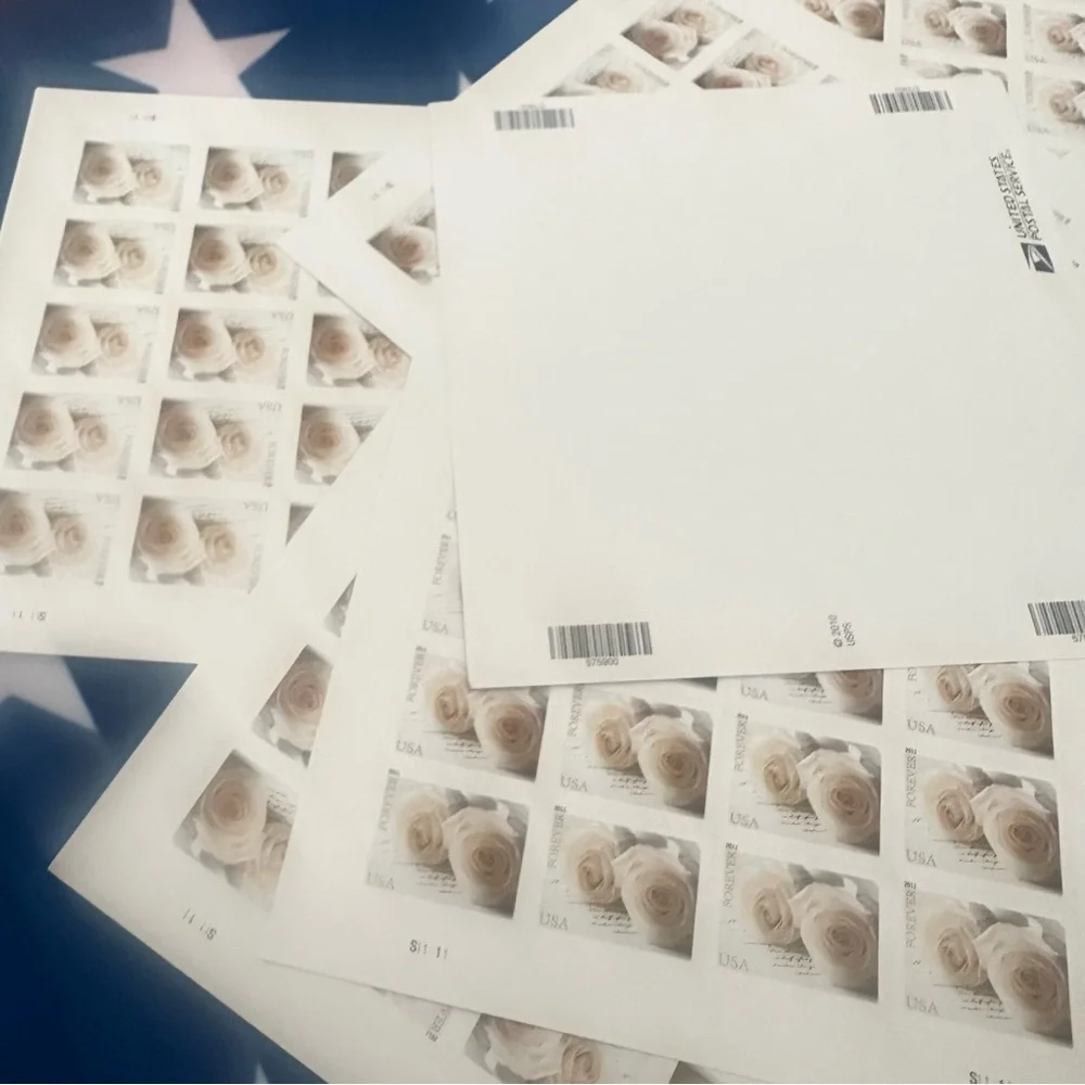 Set of 200 white roses unused wedding stamps